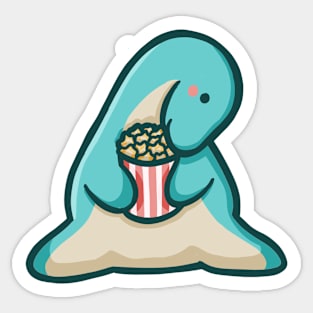 Long neck dino eating popcorn, Dinosaur, Dino Sticker